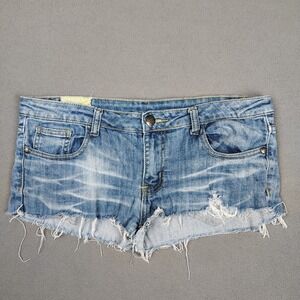 Y2K Machine Denim Micro Mini Shorts Women 12/14 Blue Cutoffs Festival Beach